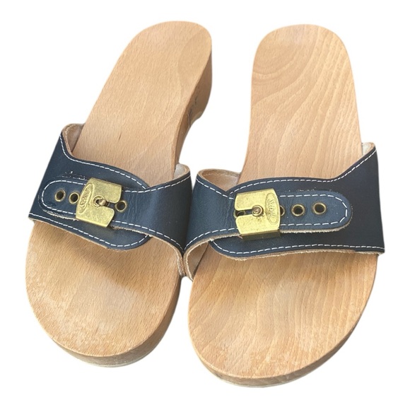 Dr. Scholl's Shoes - Dr. Scholl's Wooden Clog Slide Sandals Womens Size 7 Blue Original